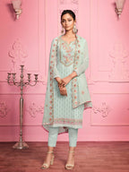 Myra Misty Teal Georgette Salwar Kameez | Grocsy