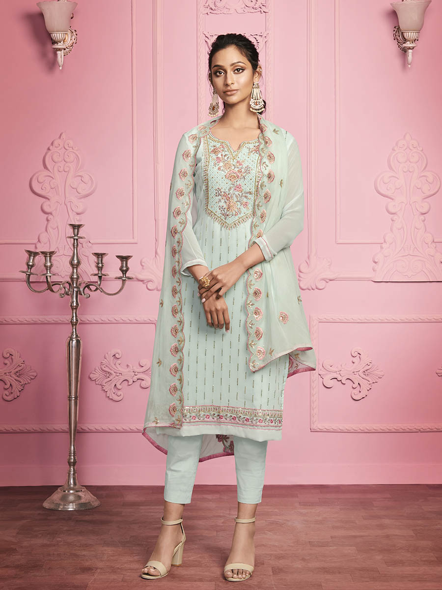 Myra Misty Teal Georgette Salwar Kameez | Grocsy