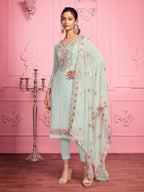 Myra Misty Teal Georgette Salwar Kameez | Grocsy