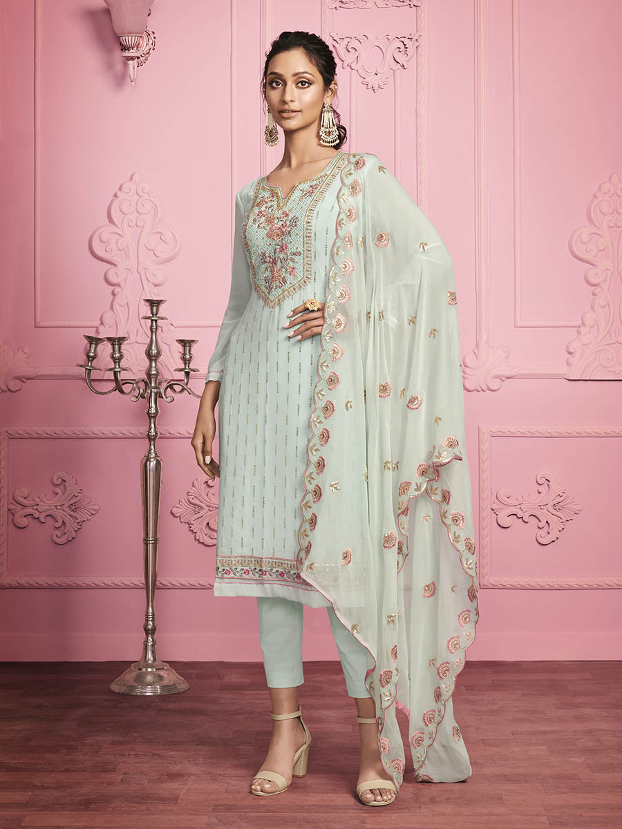 Myra Misty Teal Georgette Salwar Kameez | Grocsy