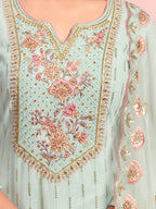 Myra Misty Teal Georgette Salwar Kameez | Grocsy
