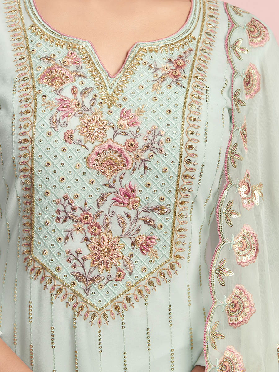 Myra Misty Teal Georgette Salwar Kameez | Grocsy