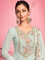 Myra Misty Teal Georgette Salwar Kameez | Grocsy