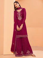 Myra Magenta Heavy Embroidered Sharara Suit | Grocsy