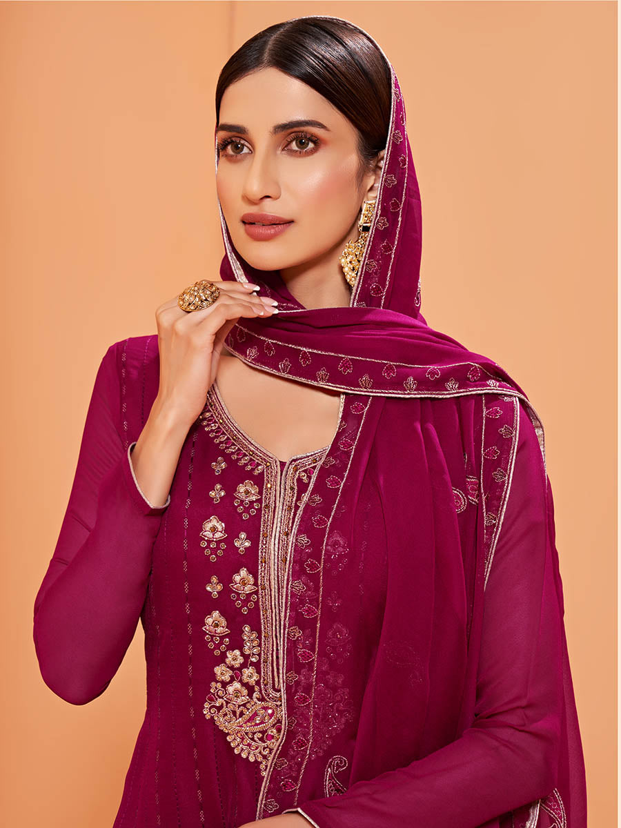 Myra Magenta Heavy Embroidered Sharara Suit | Grocsy
