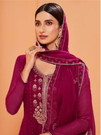 Myra Magenta Heavy Embroidered Sharara Suit | Grocsy