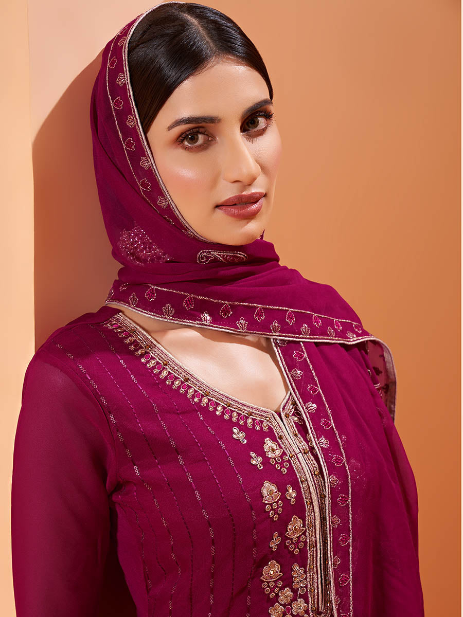 Myra Magenta Heavy Embroidered Sharara Suit | Grocsy