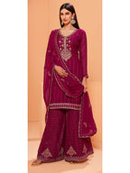 Myra Magenta Heavy Embroidered Sharara Suit | Grocsy