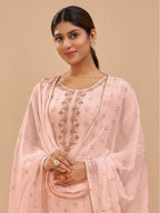 Myra Peach Pure Georgette Embroidered Suit | Grocsy