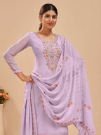 Myra Lovender Pure Georgette Embroidered Suit | Grocsy