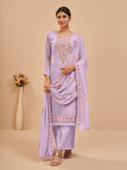 Myra Lovender Pure Georgette Embroidered Suit | Grocsy