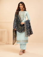 Myra Light Blue Georgette Embroidered Palazzo Suit | Grocsy