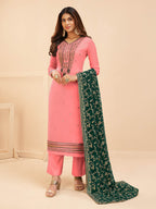 Myra Peach Georgette Embroidered Palazzo Suit | Grocsy