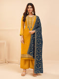 Myra Yellow Georgette Embroidered Palazzo Suit | Grocsy