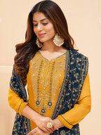 Myra Yellow Georgette Embroidered Palazzo Suit | Grocsy