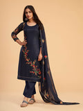 Myra Navy Blue Georgette Embroidered Pant Style Suit | Grocsy