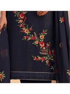 Myra Navy Blue Georgette Embroidered Pant Style Suit | Grocsy