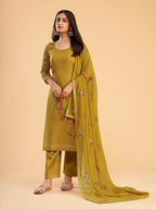 Myra Mustard Yellow Georgette Embroidered Pant Style Suit | Grocsy