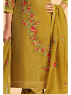Myra Mustard Yellow Georgette Embroidered Pant Style Suit | Grocsy