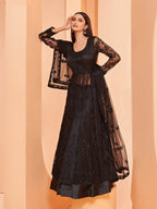 Myra Black Butterfly Net Embroidery Anarkali | Grocsy