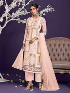 Myra Light Peach Floral Thread Embroidered Palazo Suit | Grocsy
