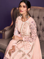 Myra Light Peach Floral Thread Embroidered Palazo Suit | Grocsy