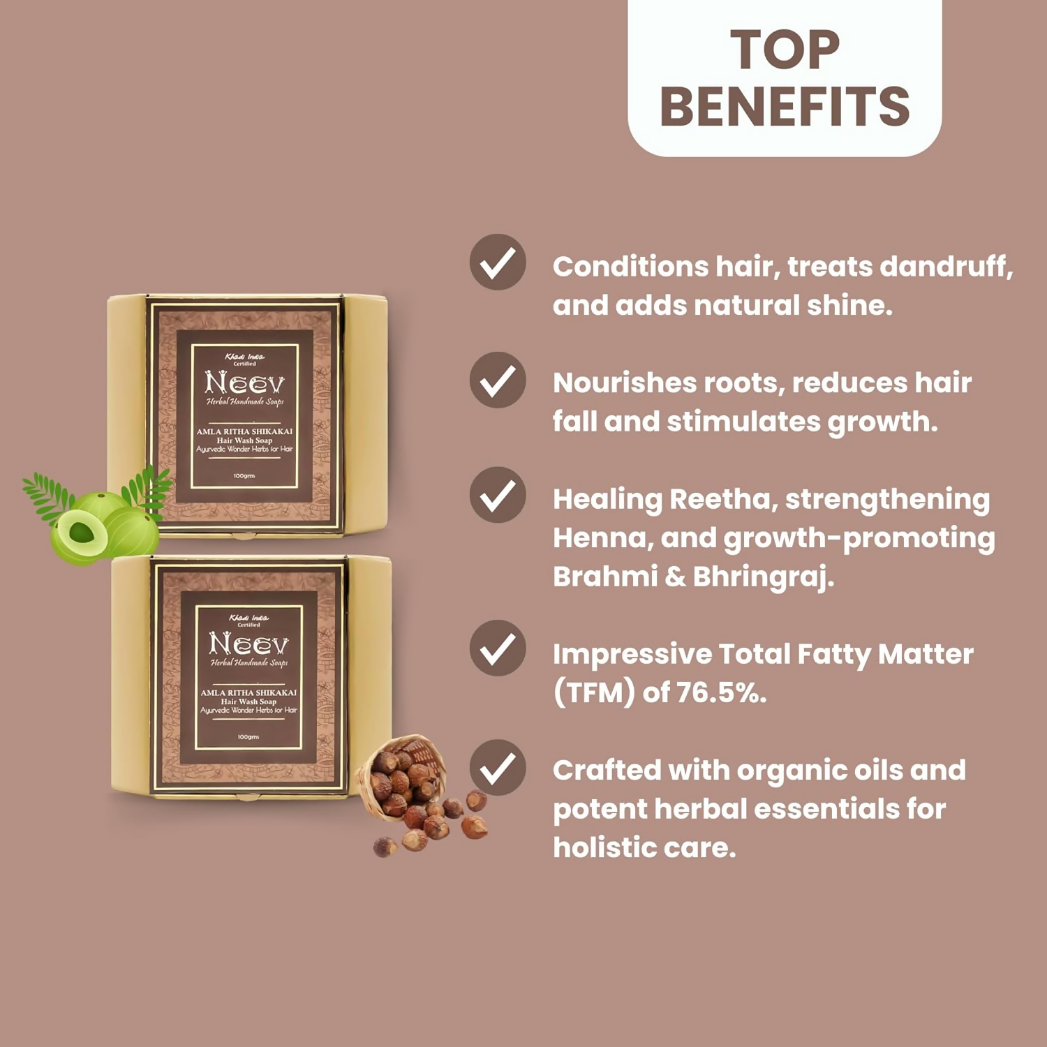 Neev Herbal Handmade Soap Amla Ritha Shikakai Hair Wash Ayurvedic | Grocsy