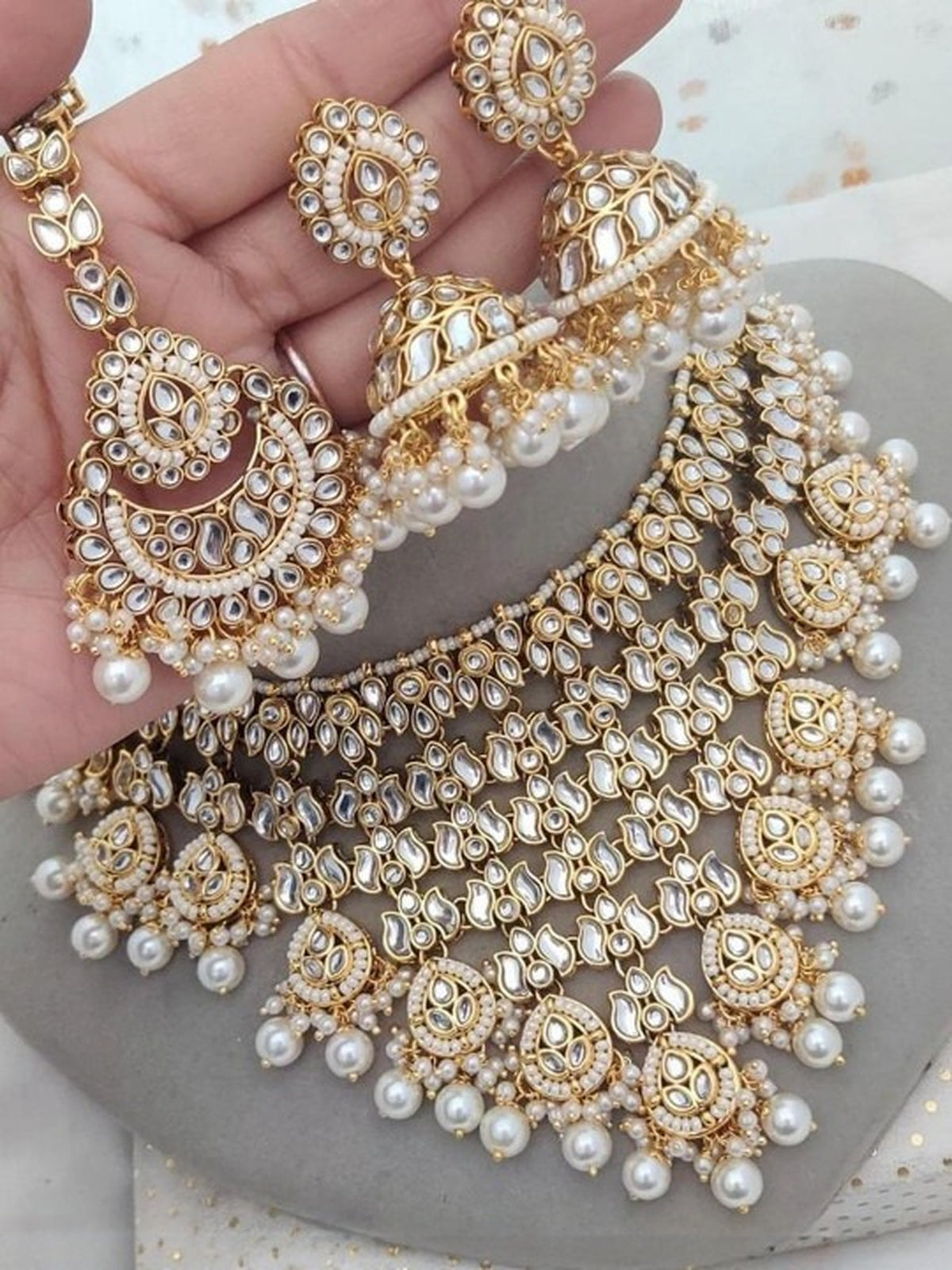 Jewel City Bridal Kundan Gold-Plated Choker Necklace Set with Jhumka Earrings for Women & Girls – Traditional Indian Wedding Jewelry with Pearls | Grocsy