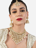 Jewel City Bridal Kundan Gold-Plated Choker Necklace Set with Jhumka Earrings for Women & Girls – Traditional Indian Wedding Jewelry with Pearls | Grocsy