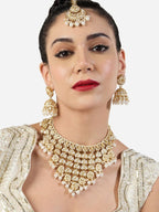 Jewel City Bridal Kundan Gold-Plated Choker Necklace Set with Jhumka Earrings for Women & Girls – Traditional Indian Wedding Jewelry with Pearls | Grocsy