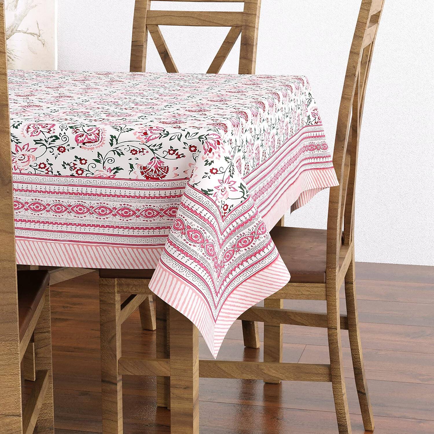 Blocks Of India Hand Block Printed Cotton Rectangular Table Cloth - Pink Kalamkari | Grocsy