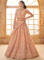 Vegaa Fashion Cream Net Thread Work Wedding Lehenga | Grocsy