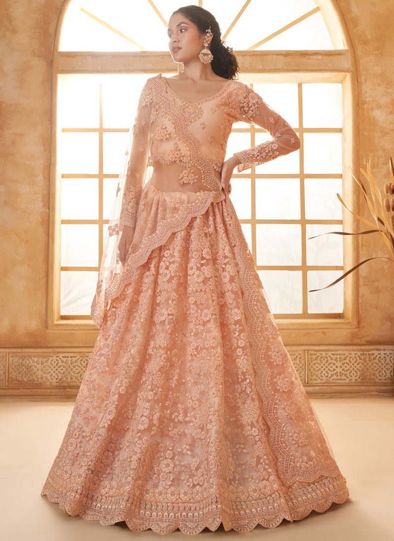 Vegaa Fashion Cream Net Thread Work Wedding Lehenga | Grocsy