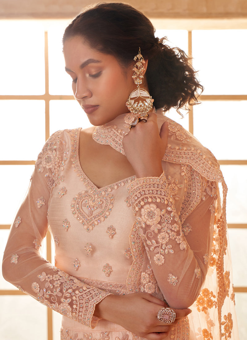 Vegaa Fashion Cream Net Thread Work Wedding Lehenga | Grocsy