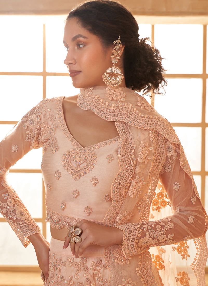 Vegaa Fashion Cream Net Thread Work Wedding Lehenga | Grocsy