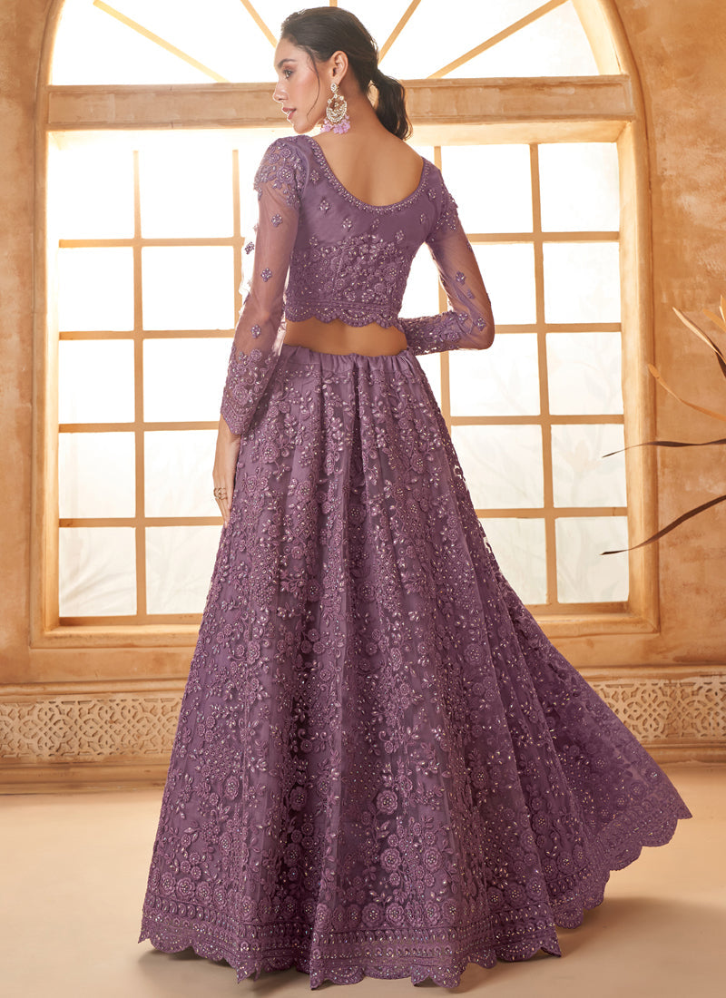 Vegaa Fashion Light Purple Net Thread Work Wedding Lehenga | Grocsy