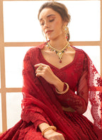 Vegaa Fashion Red Net Thread Work Wedding Lehenga | Grocsy