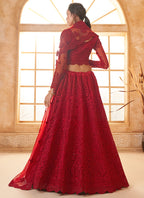 Vegaa Fashion Red Net Thread Work Wedding Lehenga | Grocsy