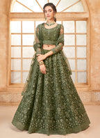 Vegaa Fashion Mehendi Net Thread Work Wedding Lehenga | Grocsy