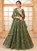 Vegaa Fashion Mehendi Net Thread Work Wedding Lehenga | Grocsy