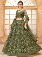 Vegaa Fashion Mehendi Net Thread Work Wedding Lehenga | Grocsy