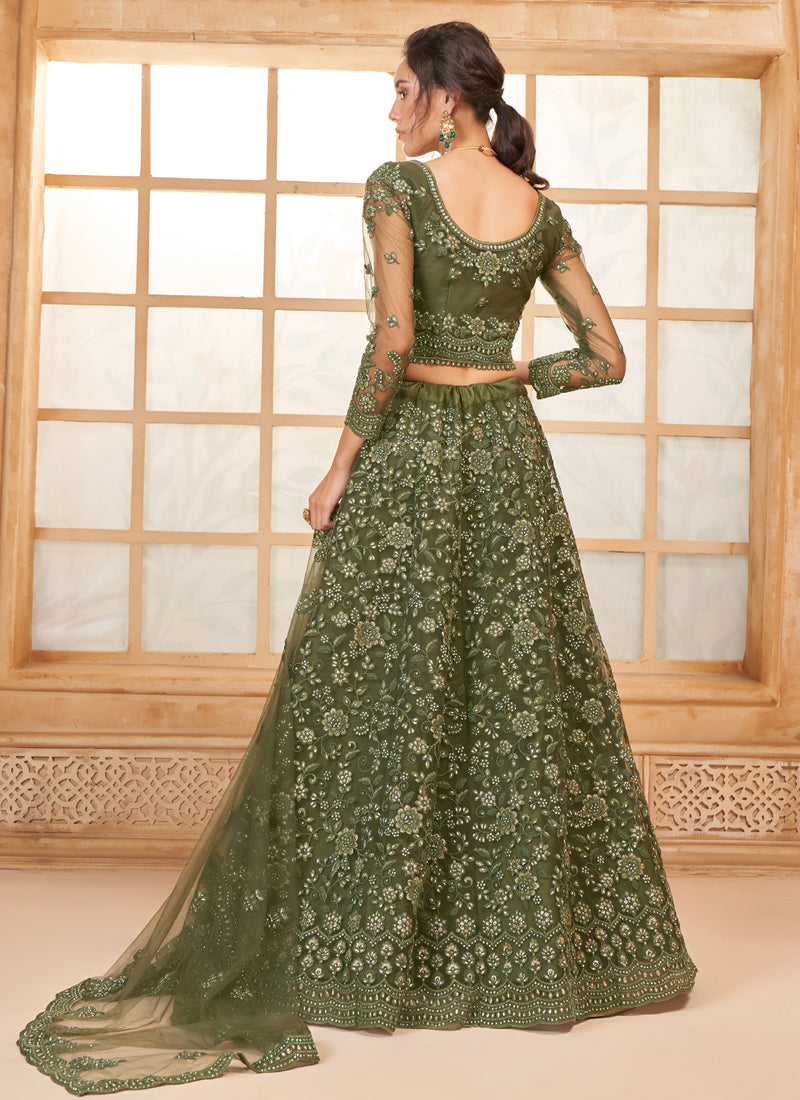 Vegaa Fashion Mehendi Net Thread Work Wedding Lehenga | Grocsy