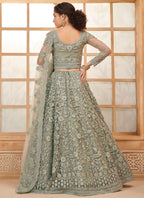 Vegaa Fashion Grey Net Thread Work Wedding Lehenga | Grocsy