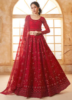 Vegaa Fashion Red Net Thread Work Wedding Lehenga | Grocsy
