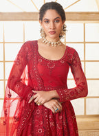 Vegaa Fashion Red Net Thread Work Wedding Lehenga | Grocsy