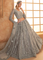 Vegaa Fashion Grey Net Thread Work Wedding Lehenga | Grocsy