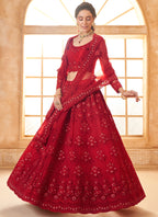 Vegaa Fashion Red Net Thread Work Wedding Lehenga | Grocsy
