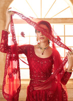 Vegaa Fashion Red Net Thread Work Wedding Lehenga | Grocsy