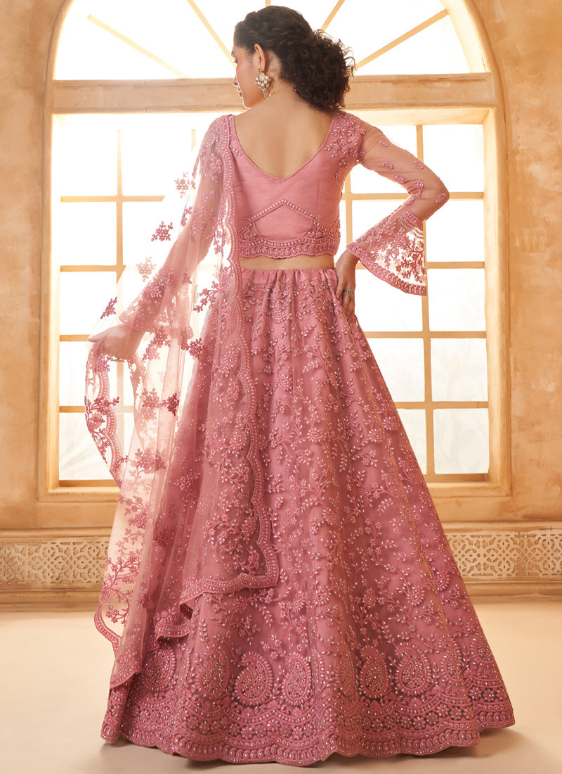 Vegaa Fashion Peach Net Thread Work Wedding Lehenga | Grocsy