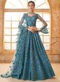 Vegaa Fashion Aqua Blue Net Thread Work Wedding Lehenga | Grocsy